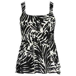 Land's End Plu Size Flutter Tankini Swim Top Deep black white egret scroll XL